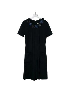 Fendi Black Floral Jewel-Detail Crew Neck Short-Sleeve Dress